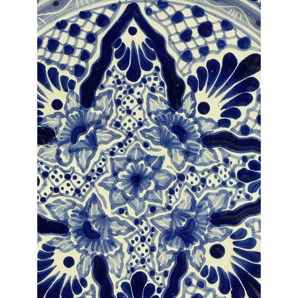 Talavera Puebla Pottery Mexico Cobalt Blue White 12" Charger Plate-Design B - Picture 2 of 8